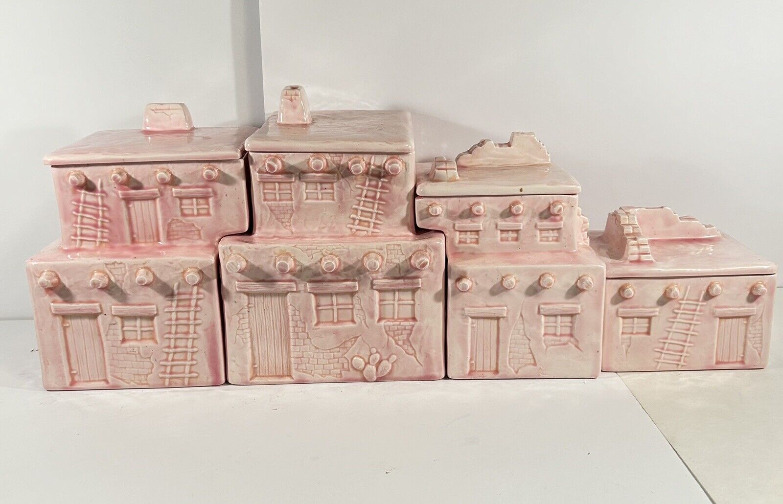 Southwestern Adobe Canister Village Houses Native American Pueblo 1980/90 Pink