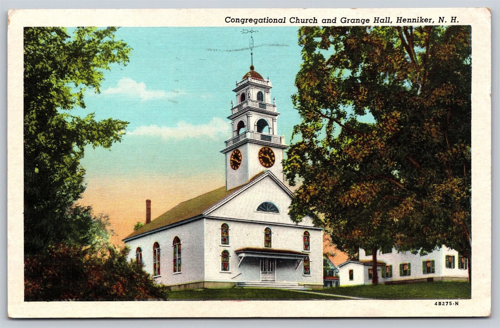 Postcard Congregational Church and Grange Hall Henniker NH M25