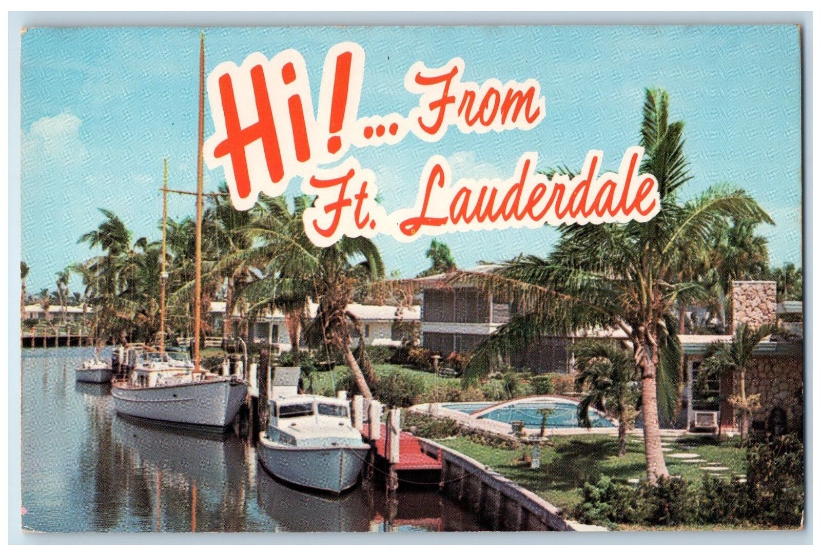 c1960s Hi From Fort Lauderdale Florida FL Unposted Waterfront Homes Postcard
