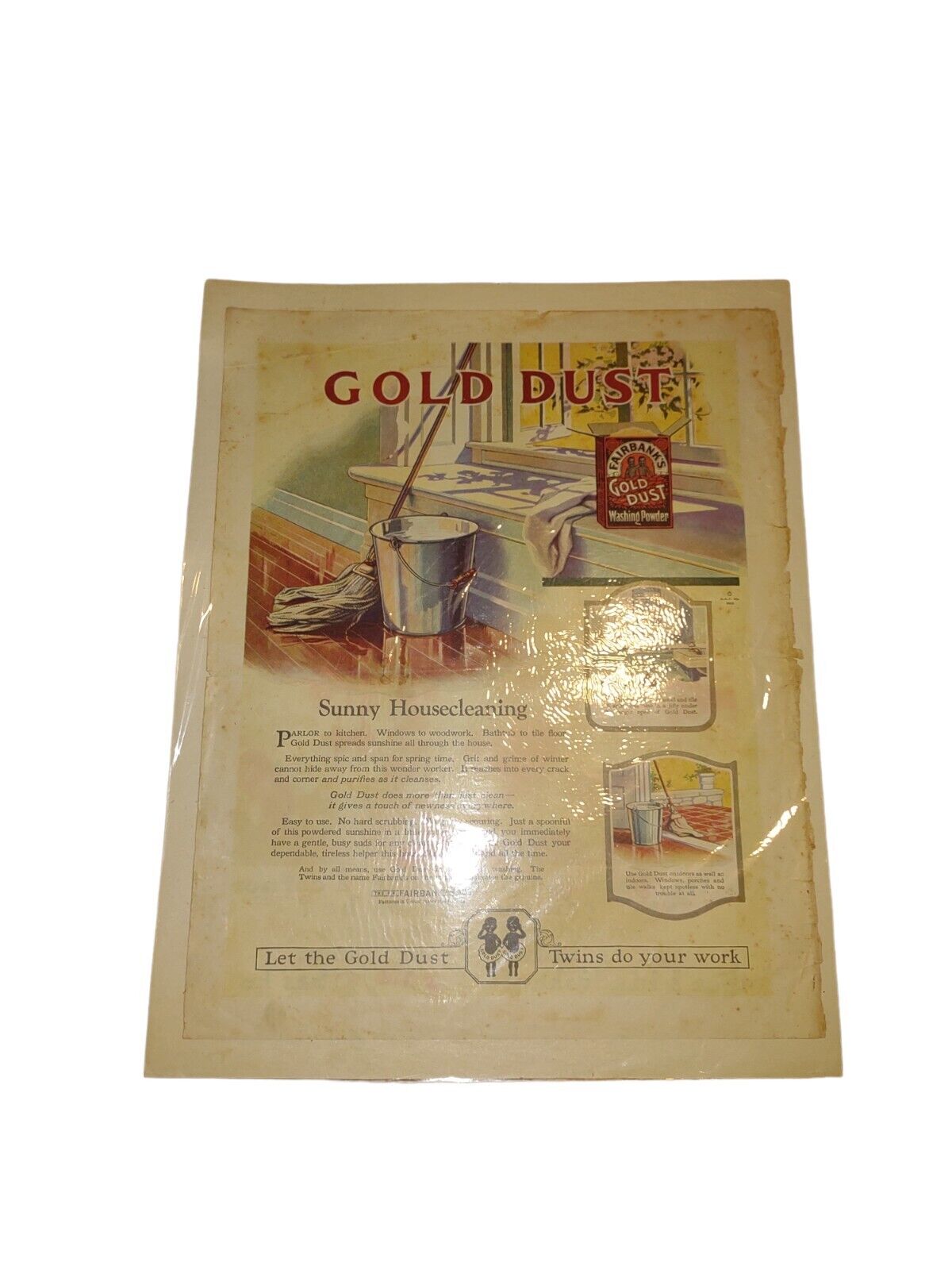 Gold Dust washing powder ad 1900's original vintage illustrated art home decor