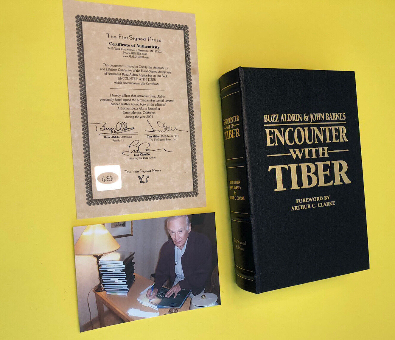LOT 2 Books BUZZ ALDRIN Signed Leather 686 Encounter With Tiber COA Easton Press