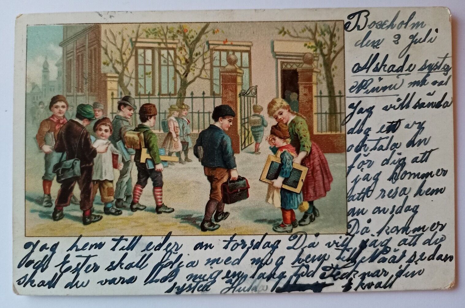 School Children Gathers In One Place Antique Posted Swedish Postcard Brefkort