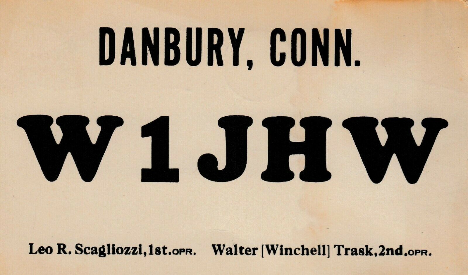 Vintage QSL Radio  Postcard W1JHW   DANBURY, CONN.  POSTED 1936 STAMP