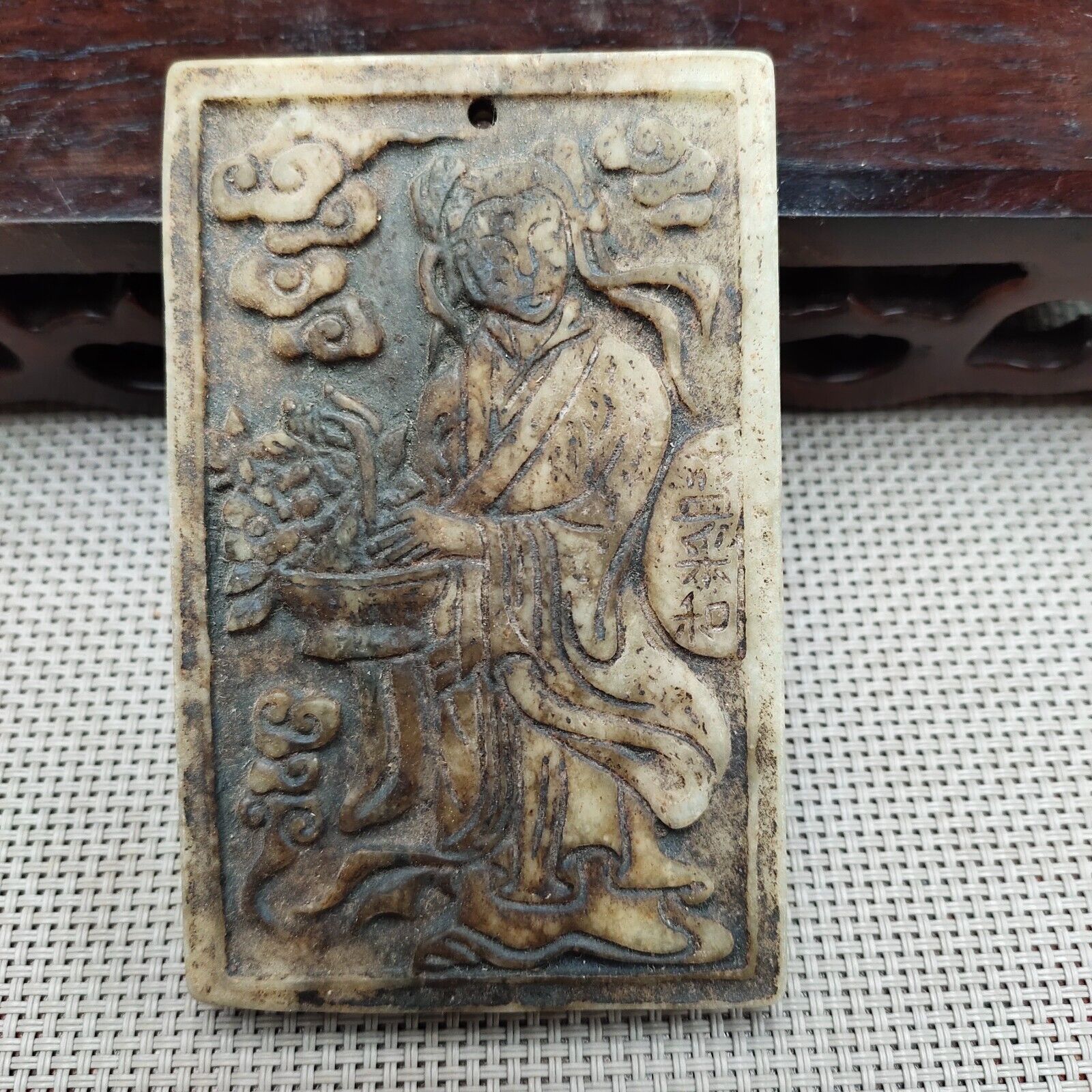 Chinese Natural nice Jade pendant Hand-carved The god（lan Cai He) Statue 3047
