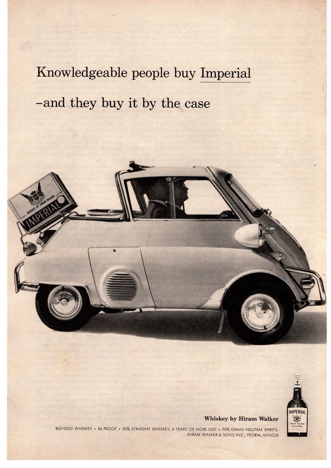 1958 BMW Velam Romi Isetta Microcar Imperial Whiskey Hiram Walker Case Print Ad