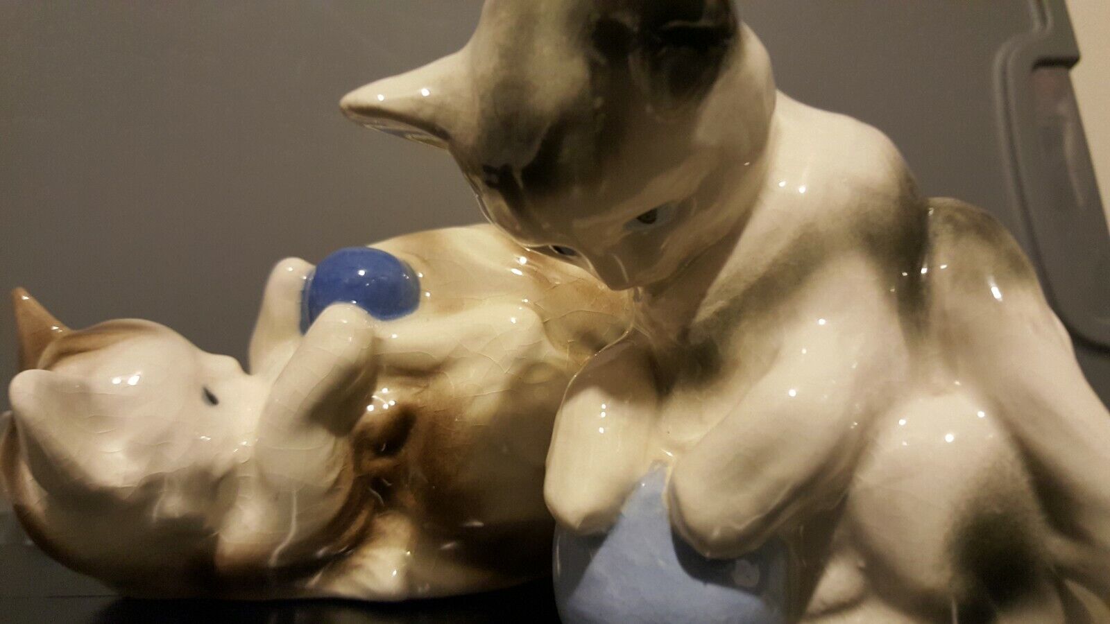 Walter Walier Williams Sculptor Cats with Blue Ball SIGNED ON BOTTOM