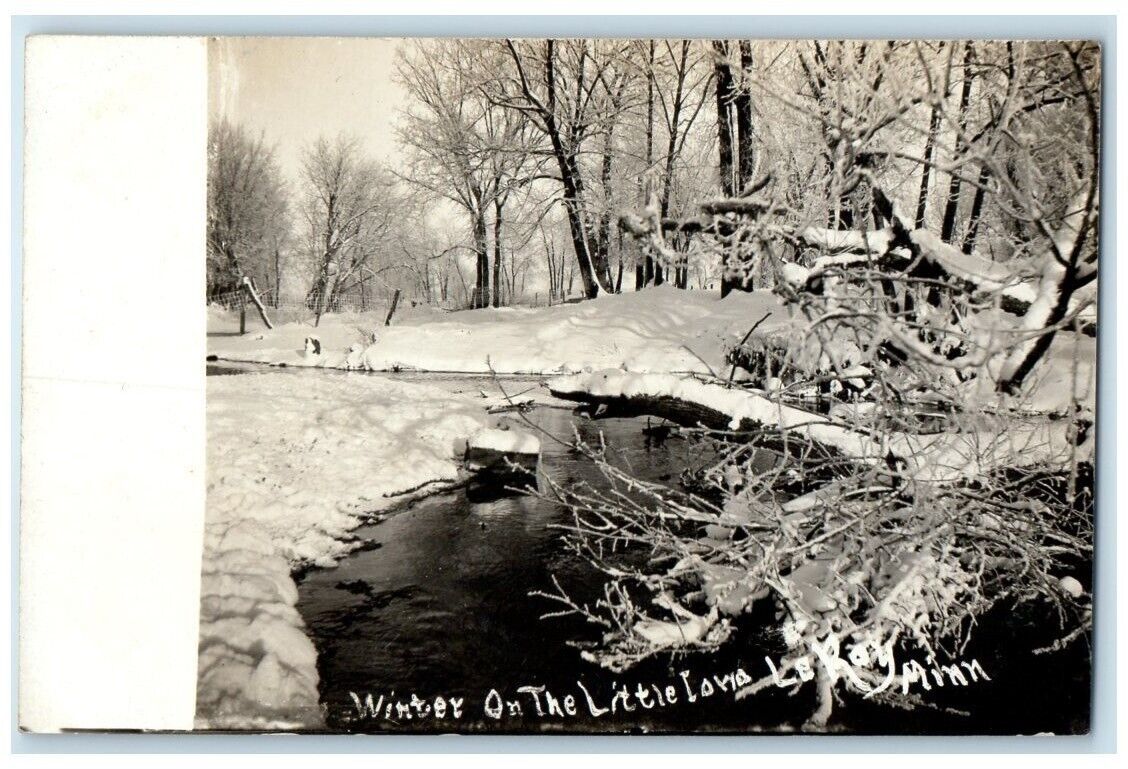 c1910\'s Winter Scene Little Iowa River View LeRoy MN RPPC Photo Postcard