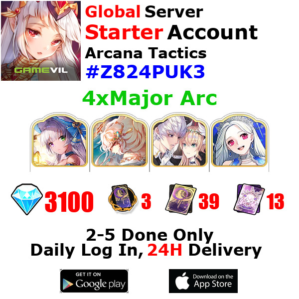 [Global][INST] Arcana Tactics Starter Account 4xMajor Arcana 3100+Jewels #Z8