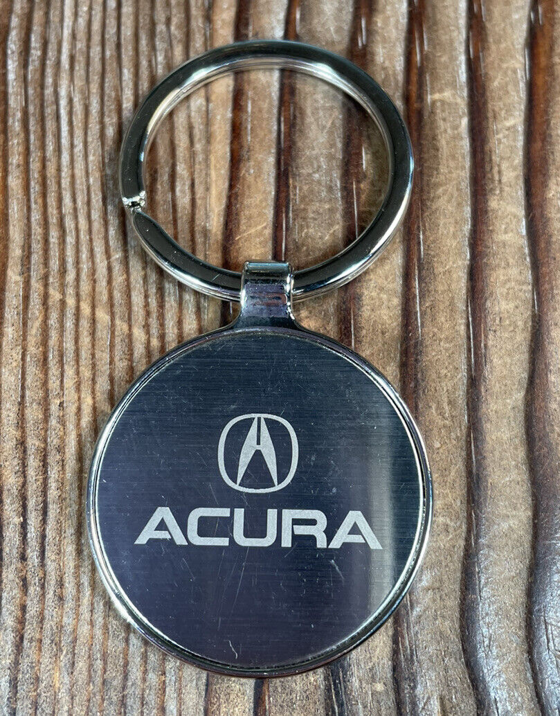 Acura automotive keychain key fob silver tone round collectible advertising