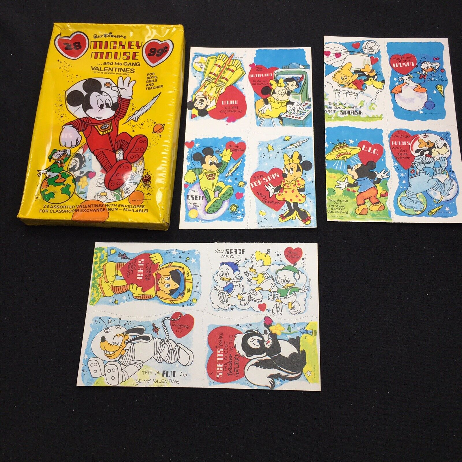 Vintage Disney Mickey Mouse & His Gang Valentines Day Cards 28 pc Box Set