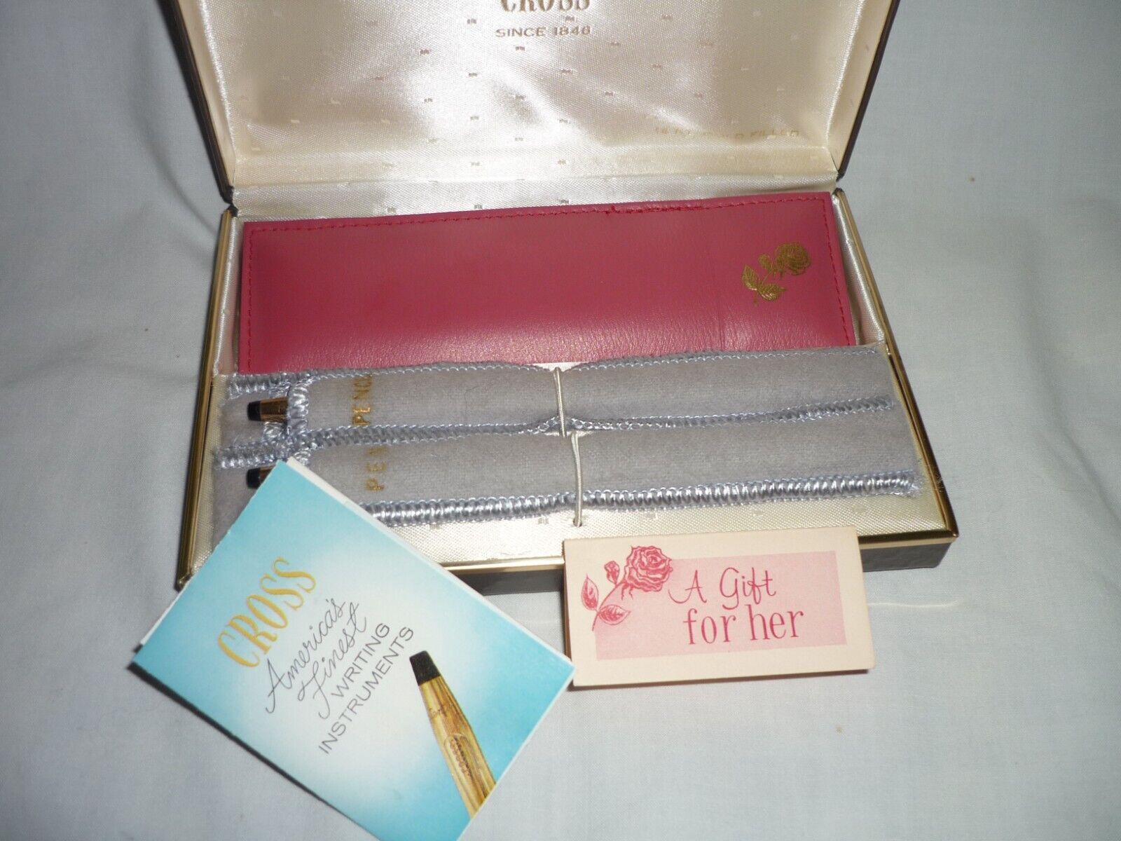 Vtg.  1967 Cross 14K Gold Filled Ballpoint Pen Pencil Set Case Booklets Rose NOS