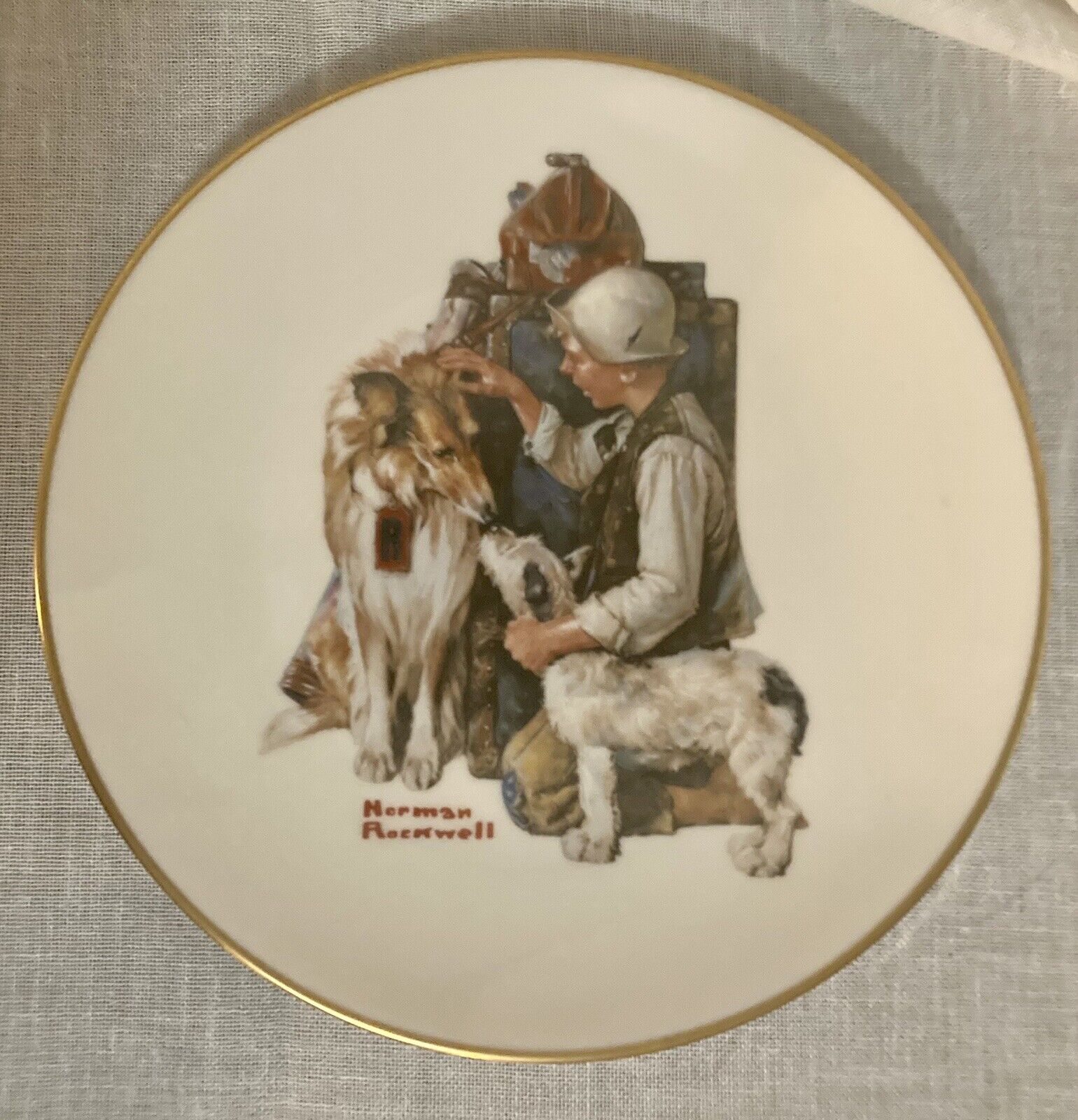 Norman Rockwell Saturday Evening Post Classics Making Friends Dogs Plate 1981