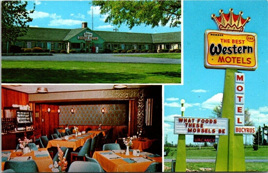 1950s Best Western Motel and Otto\'s Dining Room Bucyrus Ohio Vintage Postcard