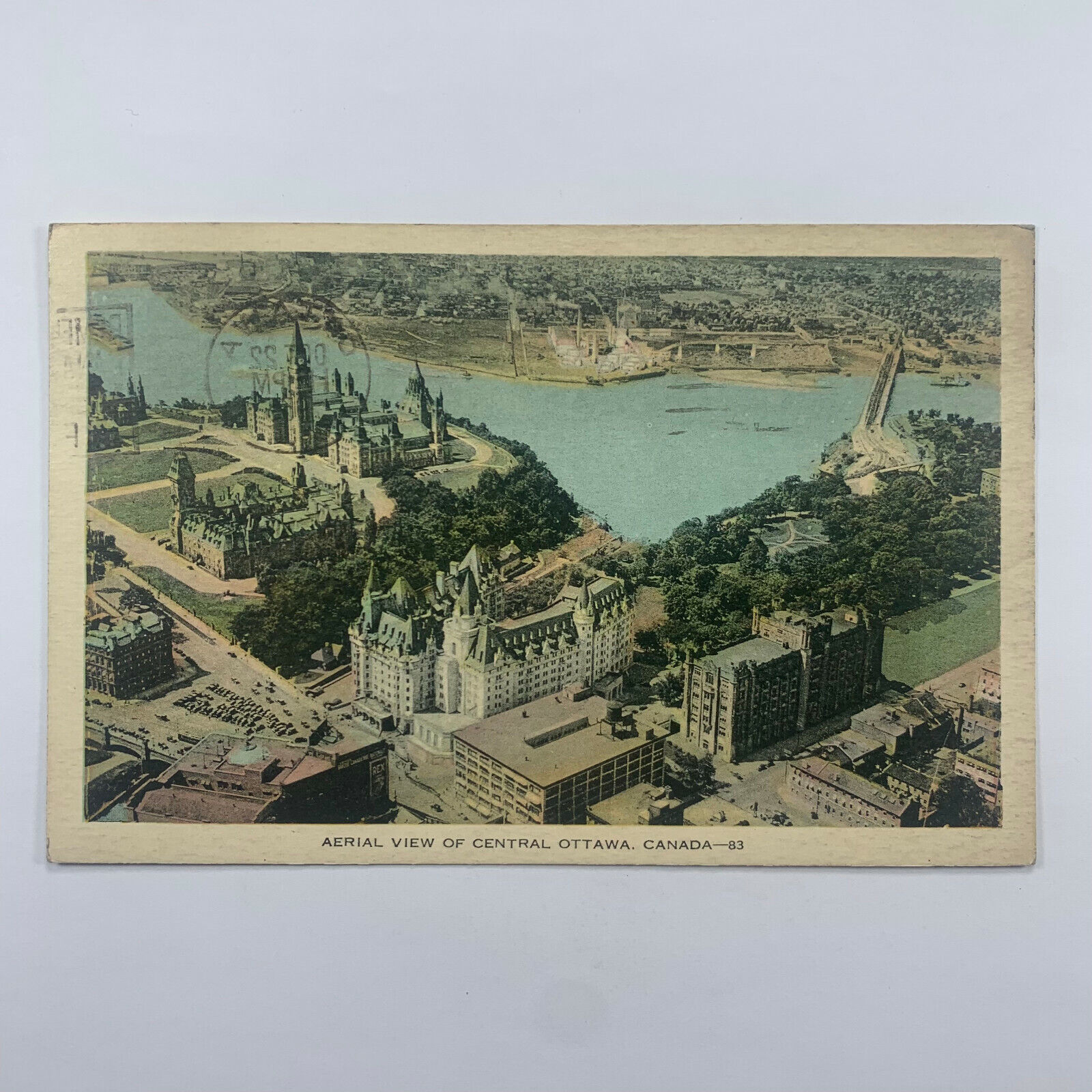 Postcard Canada Ottawa Ontario Downtown Bird Eye Aerial 1935 Posted