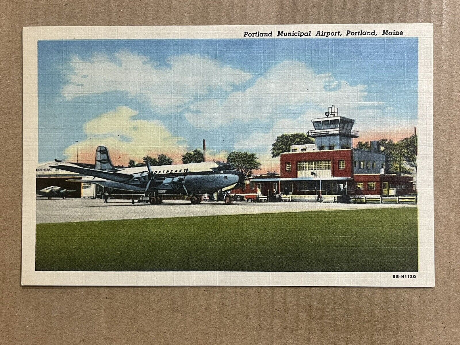 Postcard Portland ME Maine Municipal Airport Northeast Airlines Plane Vintage PC