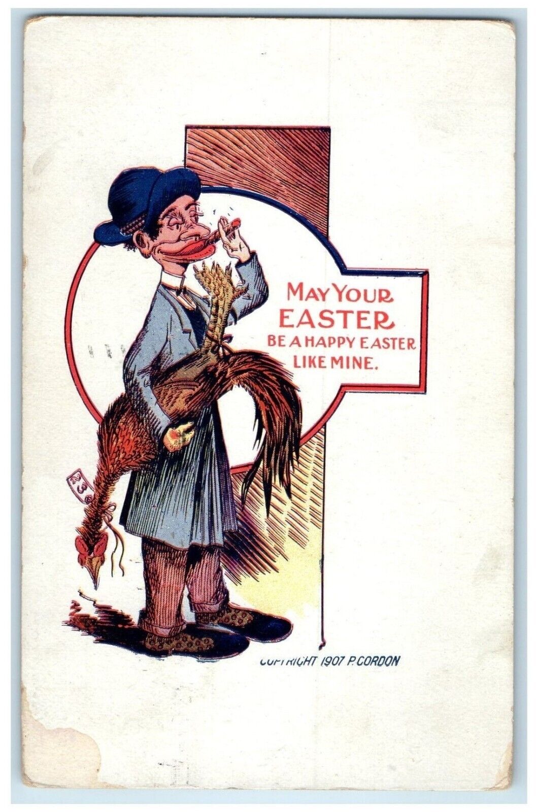 1910 Easter Holy Cross Old Man Cached Rooster Chicken Lincoln NE Posted Postcard