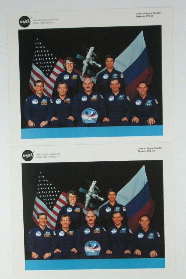 lot of two NASA 1996 Crew Photograph Space Shuttle Atlantis Mission STS-79