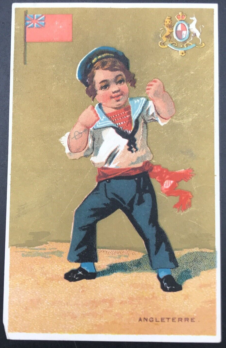 c1880s French Victorian Trade Card Angleterre England Fighting Sailor UK Flag