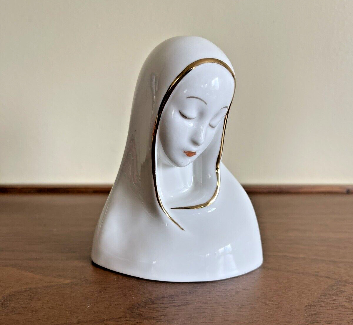 Vintage Boehm Madonna Virgin Mary Small Bust Figure Glossy White Porcelain Gold