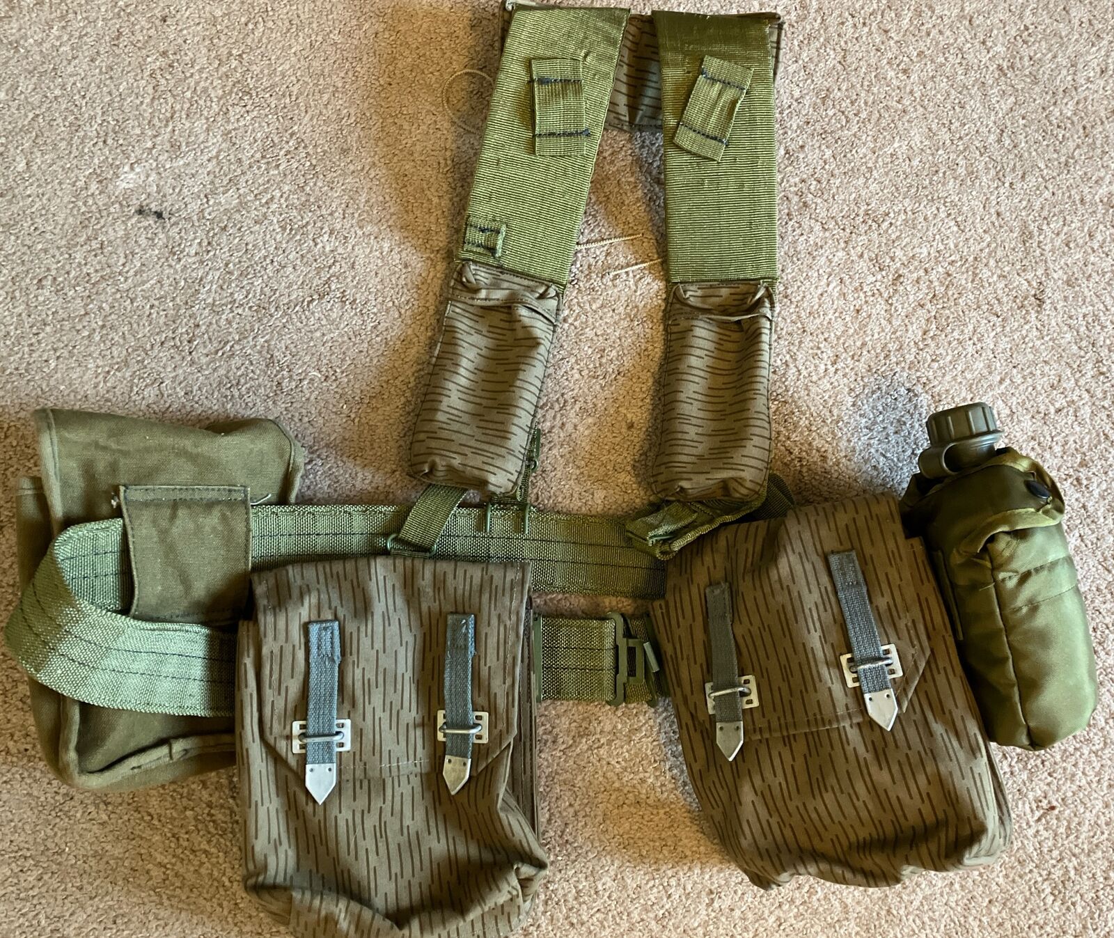 East German NVA AK47/74 (2) 4 Pocket Ammo Pouches, Belt, Suspenders, Field Gear