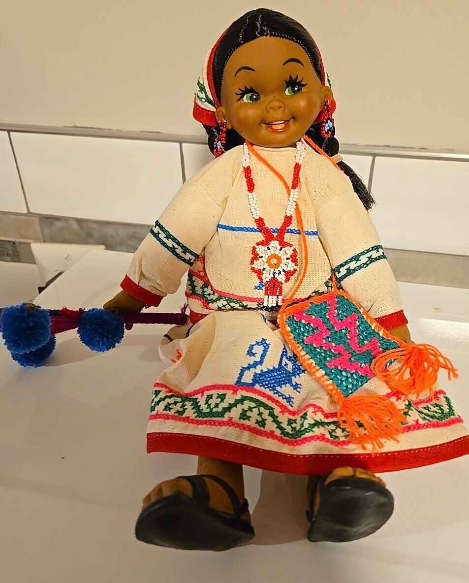 Rare Vintage Huichol Doll Folk Art Traditional Huichol Mexican Doll 12\