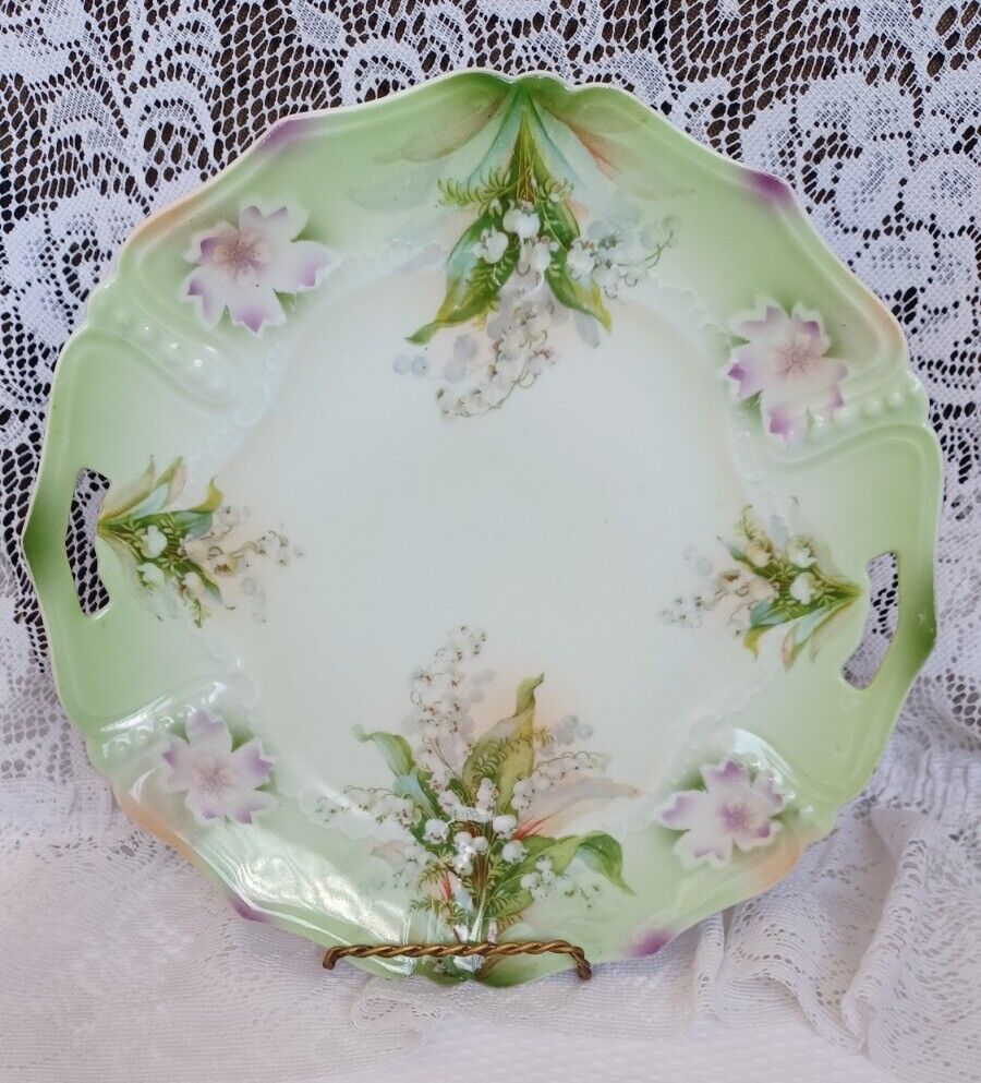 VINTAGE STAMPED SILESIEN GERMANY HANDPAINTED FLORAL LILY OF THE VALLEY 10\