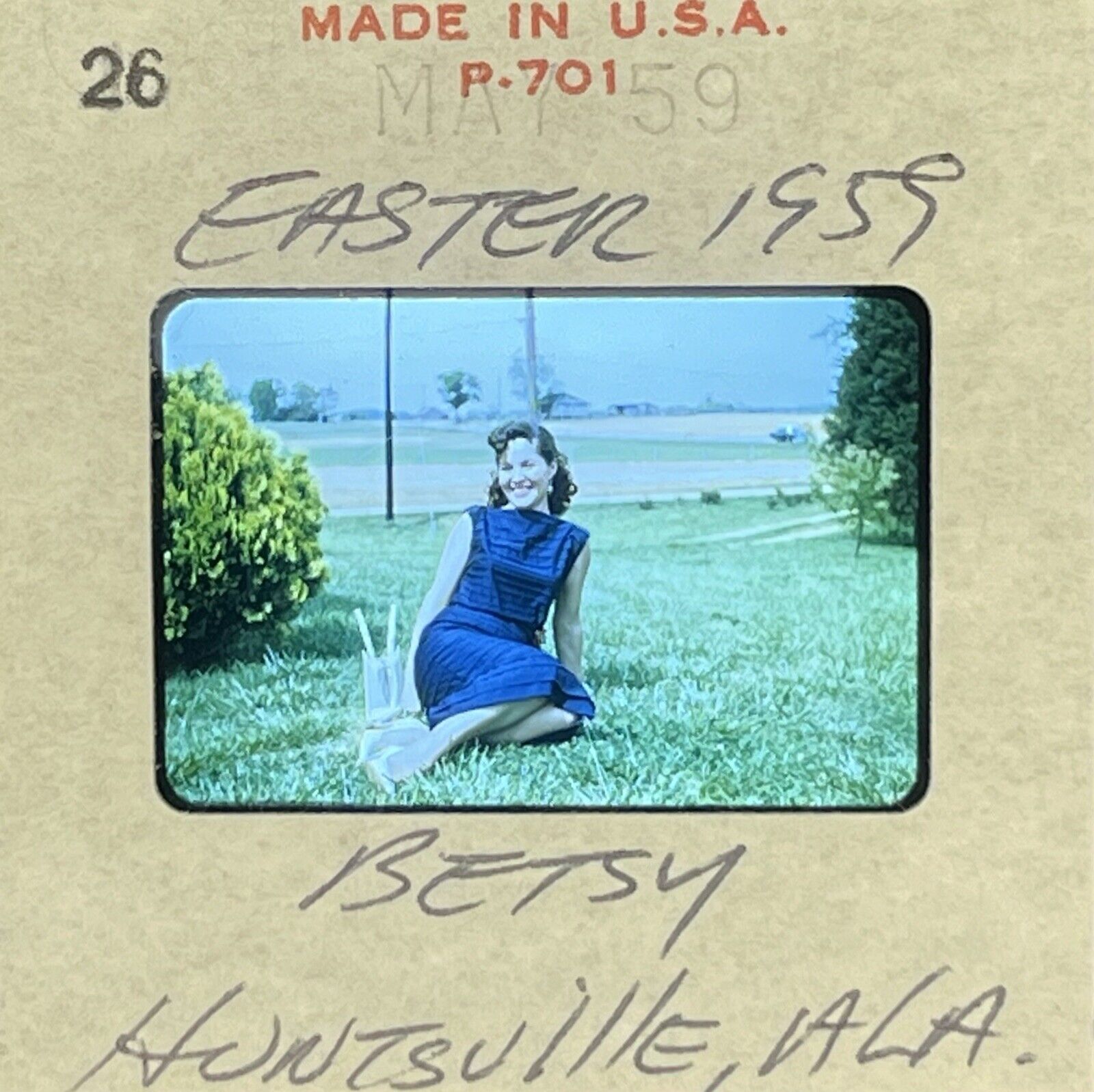 Vintage 35mm slide 1959 Woman posing for Easter Kodak Technicolor Slide