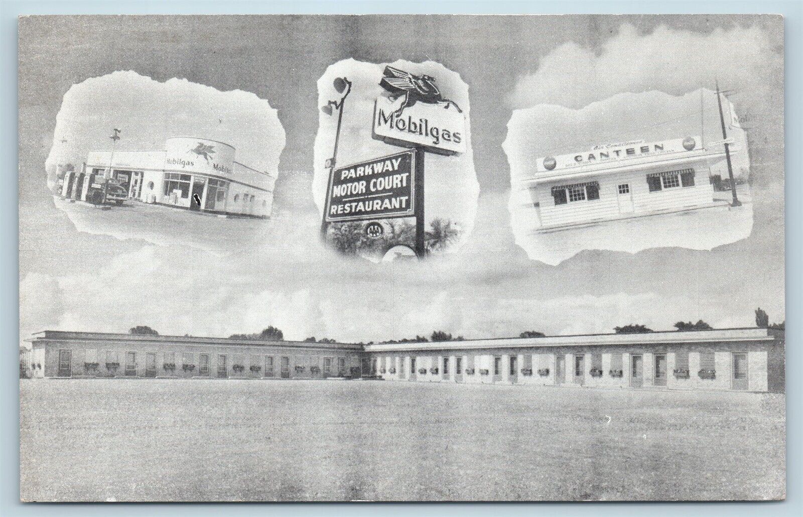 Postcard MN Minneapolis Parkway Service Mobile Gas Station Canteen Motel U04