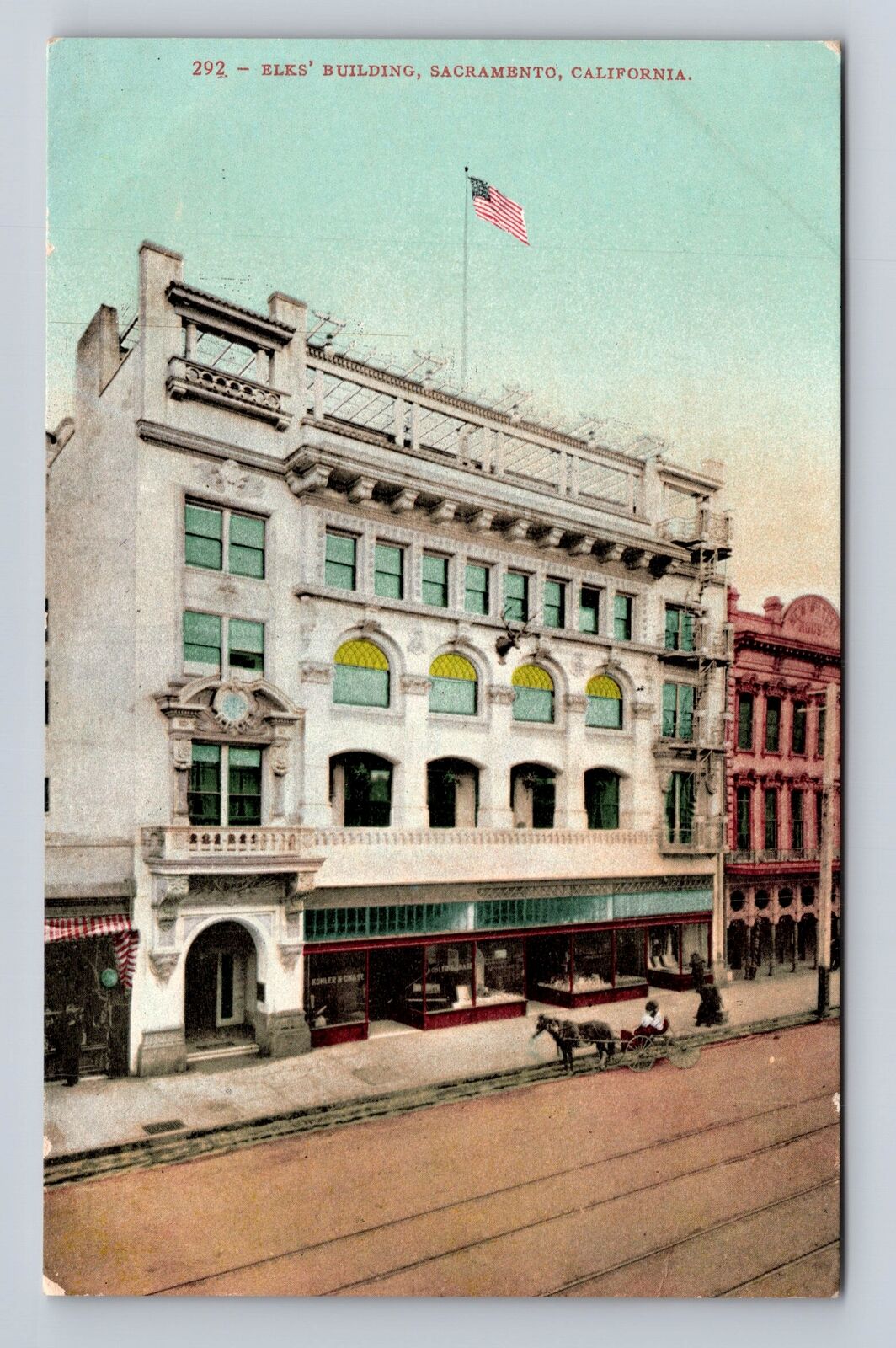 Sacramento CA-California, Panoramic View Elks Building, Antique Vintage Postcard