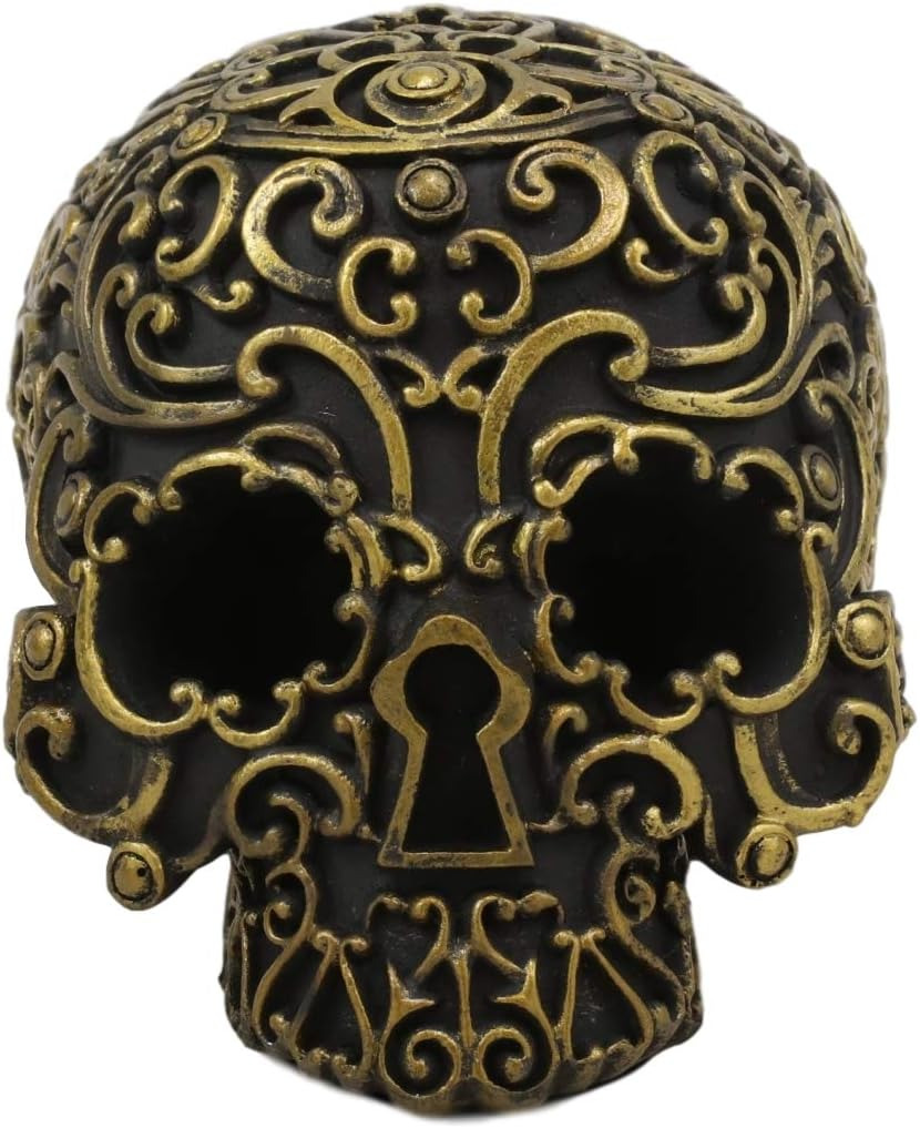 Ebros Royal Persian Black and Gold Keyhole Skull Statue 6\