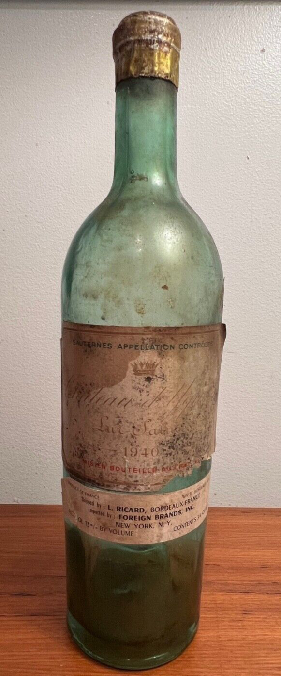 Authentic Vintage 1940 Chateau d\'Yquem Empty 750ML Bottle