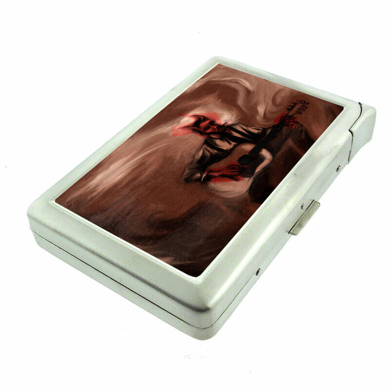 Devil Music Em1 100\'s Size Cigarette Case with Built in Lighter Metal Wallet