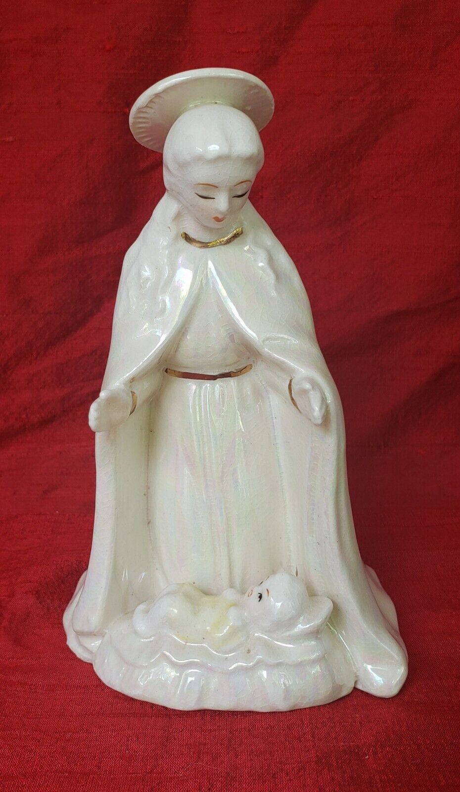 Lusterware Madonna And Child Gilded Vintage 1957        6 Inch High