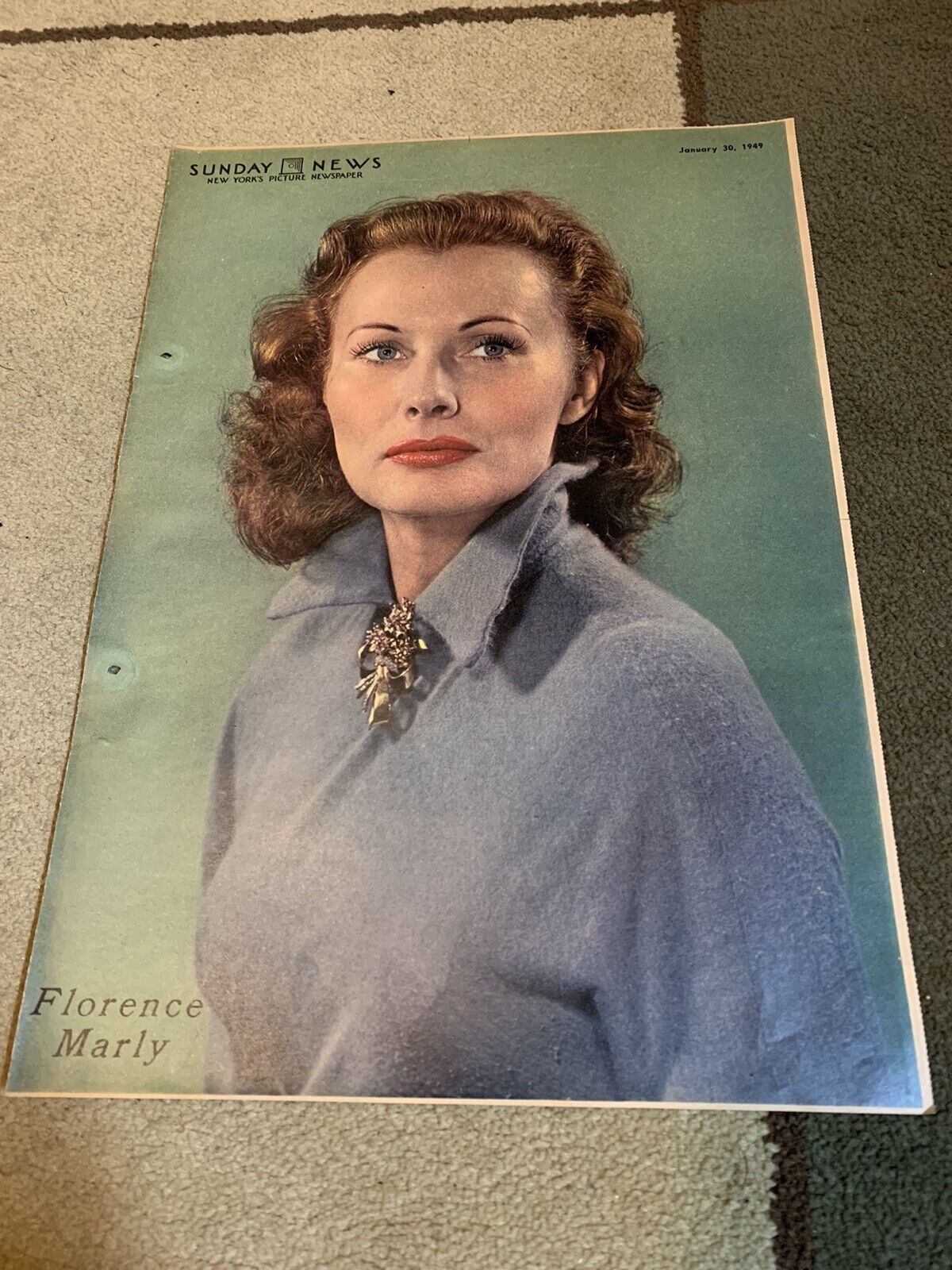 FLORENCE MARLY original color portrait SUNDAY NEWS 1/30/49 NY Picture Newspaper