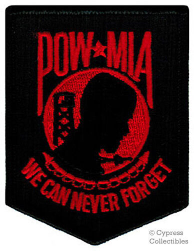 POW-MIA PATCH VIETNAM WAR embroidered iron-on BLACK RED military veteran emblem