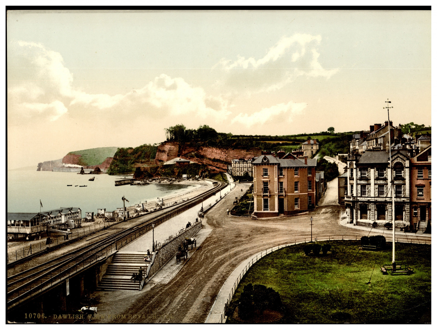 England. Dawlish from Royal Hotel. Vintage Photochrome by P.Z, Photochrome Zuri