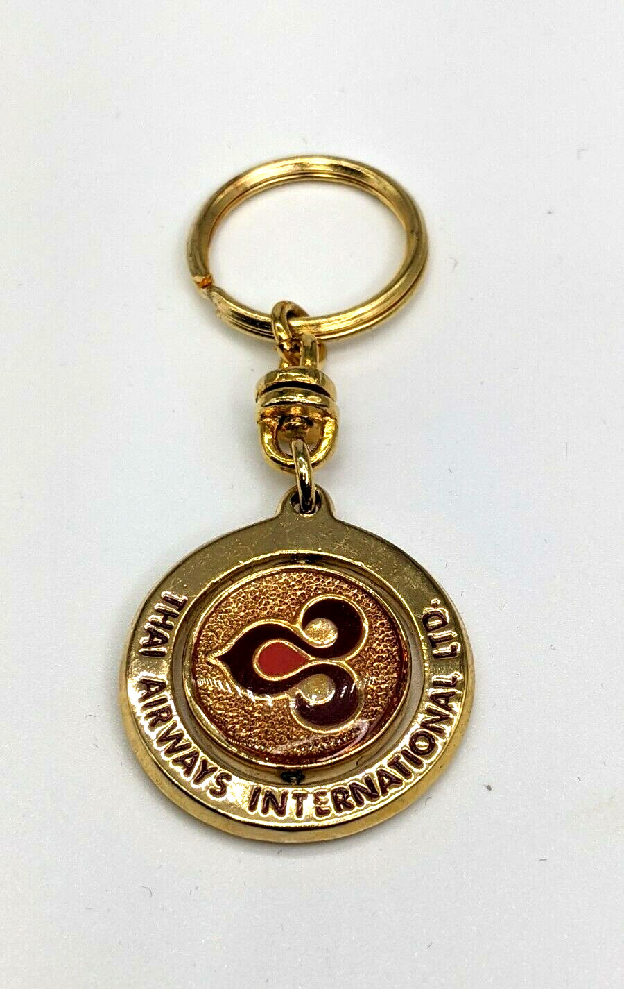 Vintage Thai Airways Keychain Old Airlines Logo Round Spinning Medallion Keyring