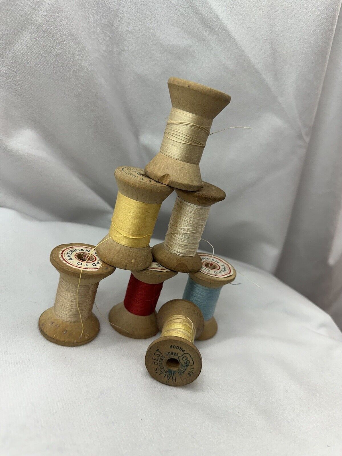 7 Antique/vintage Thread Spools With Thread