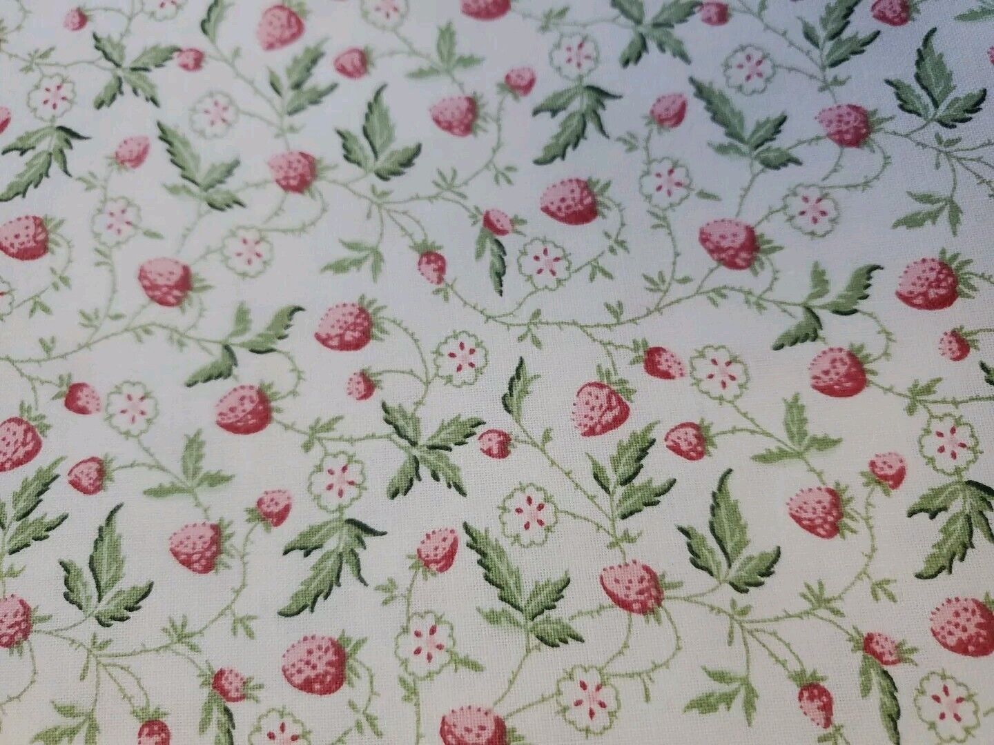Vintage Laura Ashley English Country Print Strawberries Cotton Fabric 3 Yds.