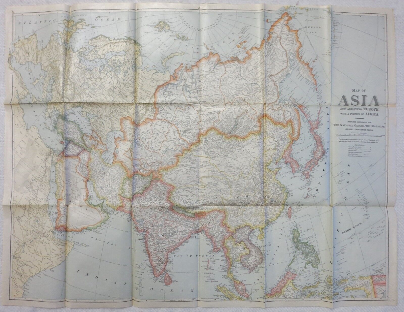 Original 1921 Dated MAP of ASIA Early Post WW1 Vintage
