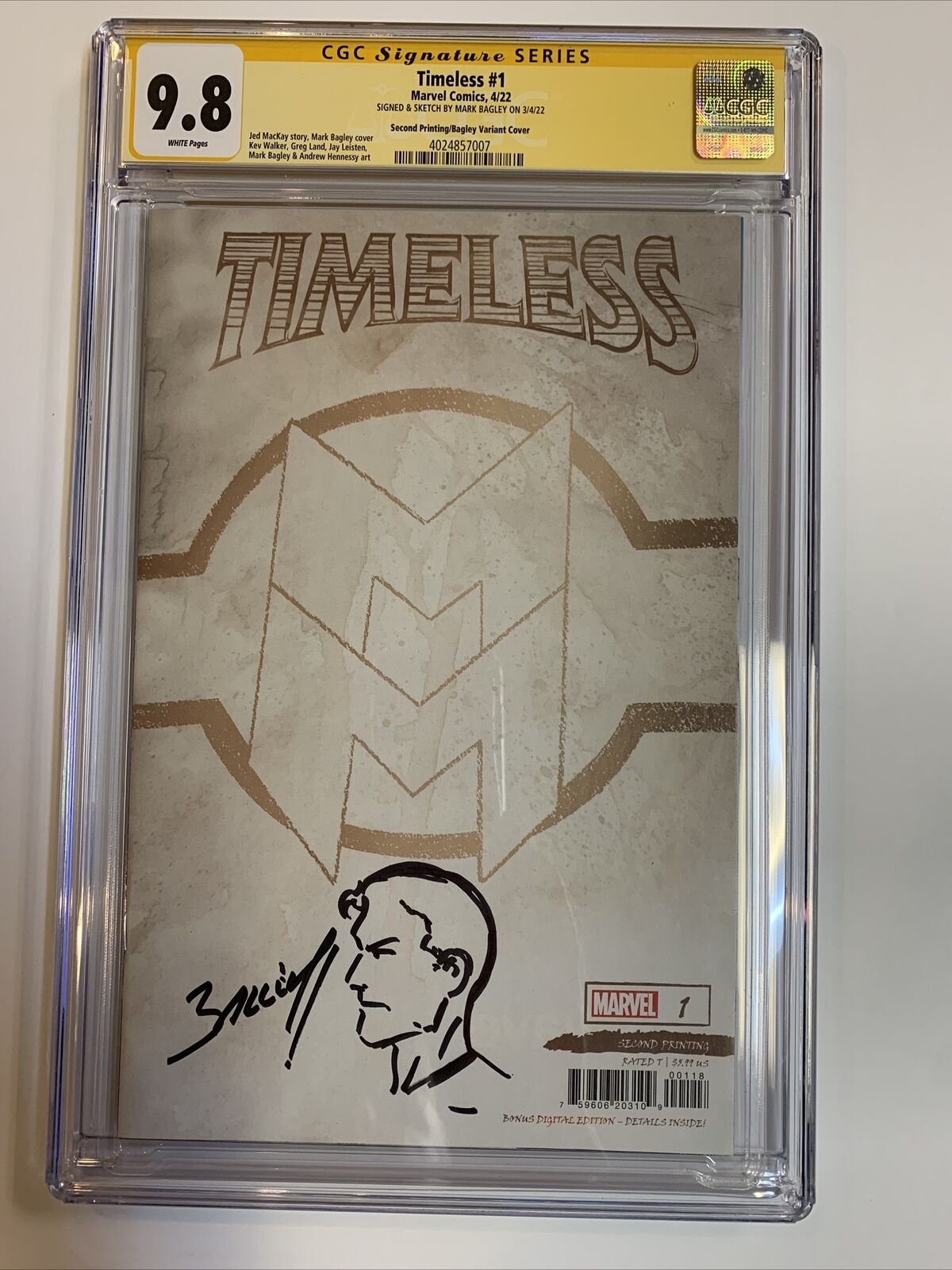 Timeless (2022) # 1 (CGC 9.8 WP SS) Signed & Sketch Mark Bagley | Census=2
