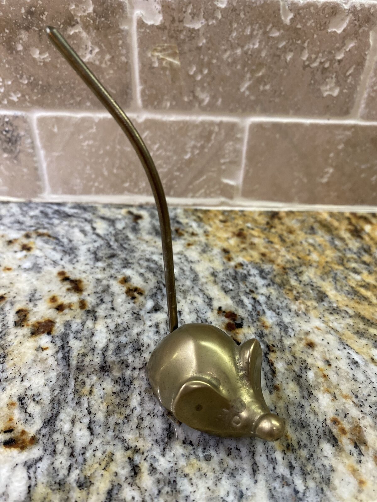 Vintage Brass Mouse w/Long Tail Figurine-Receipt Holder-Ring holder
