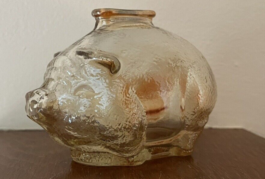 Vintage Anchor Hocking Glass Gold Luster Piggy Bank 4