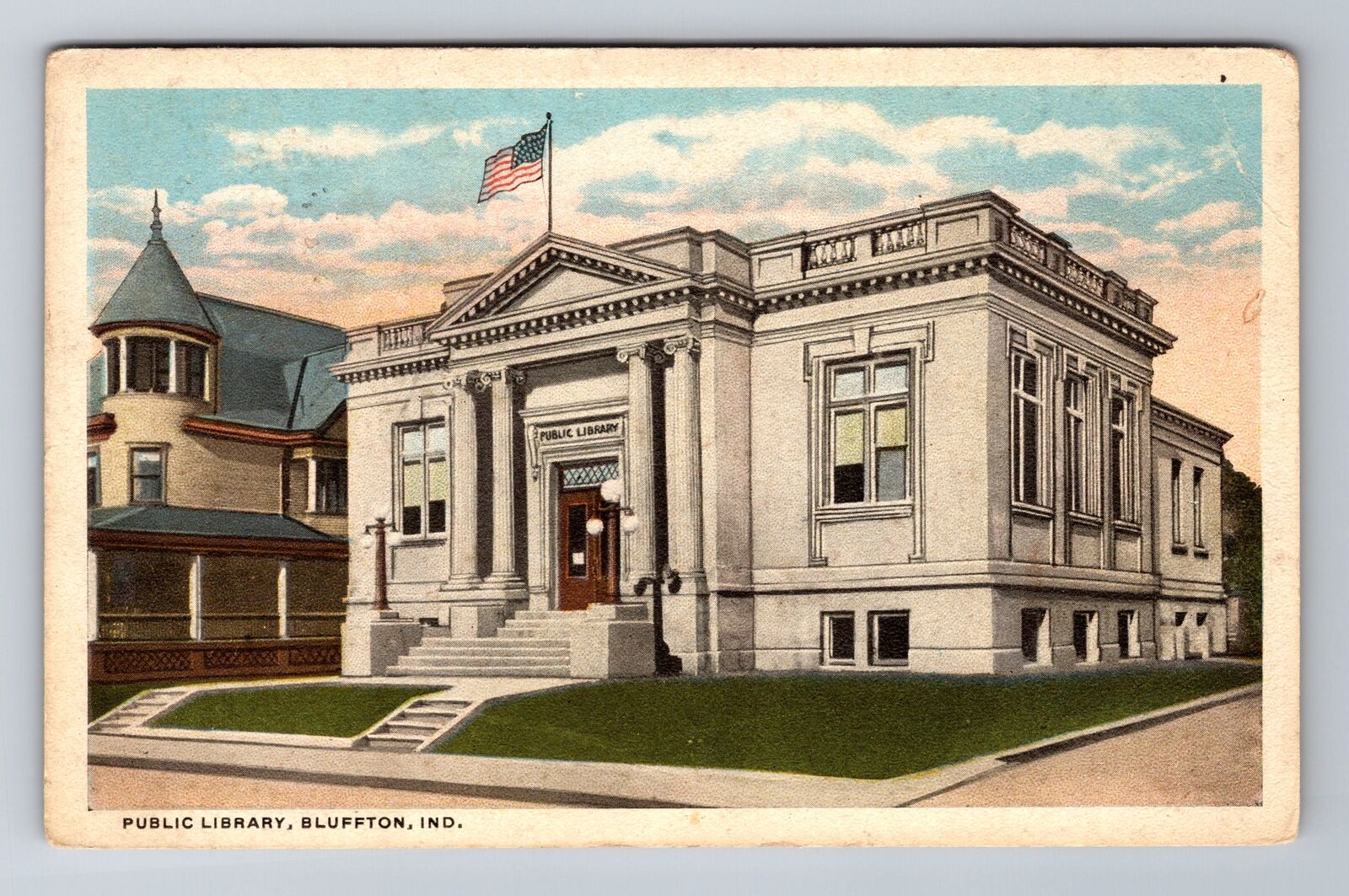 Bluffton IN-Indiana, Public Library Building, Vintage c1916 Souvenir Postcard