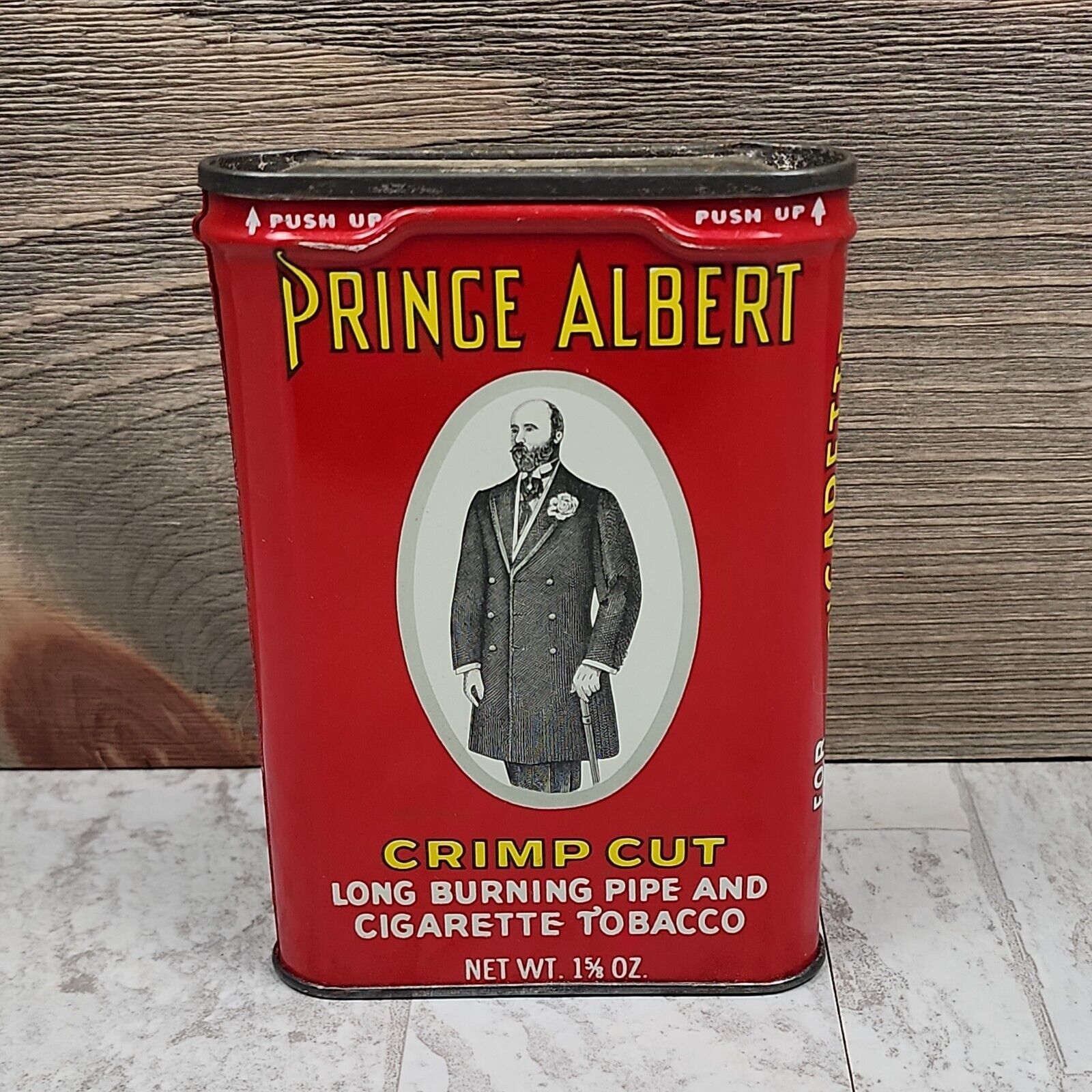 Prince Albert Tin Red Crimp Cut Long Burning Pipe & Cigarette Tobacco Empty 