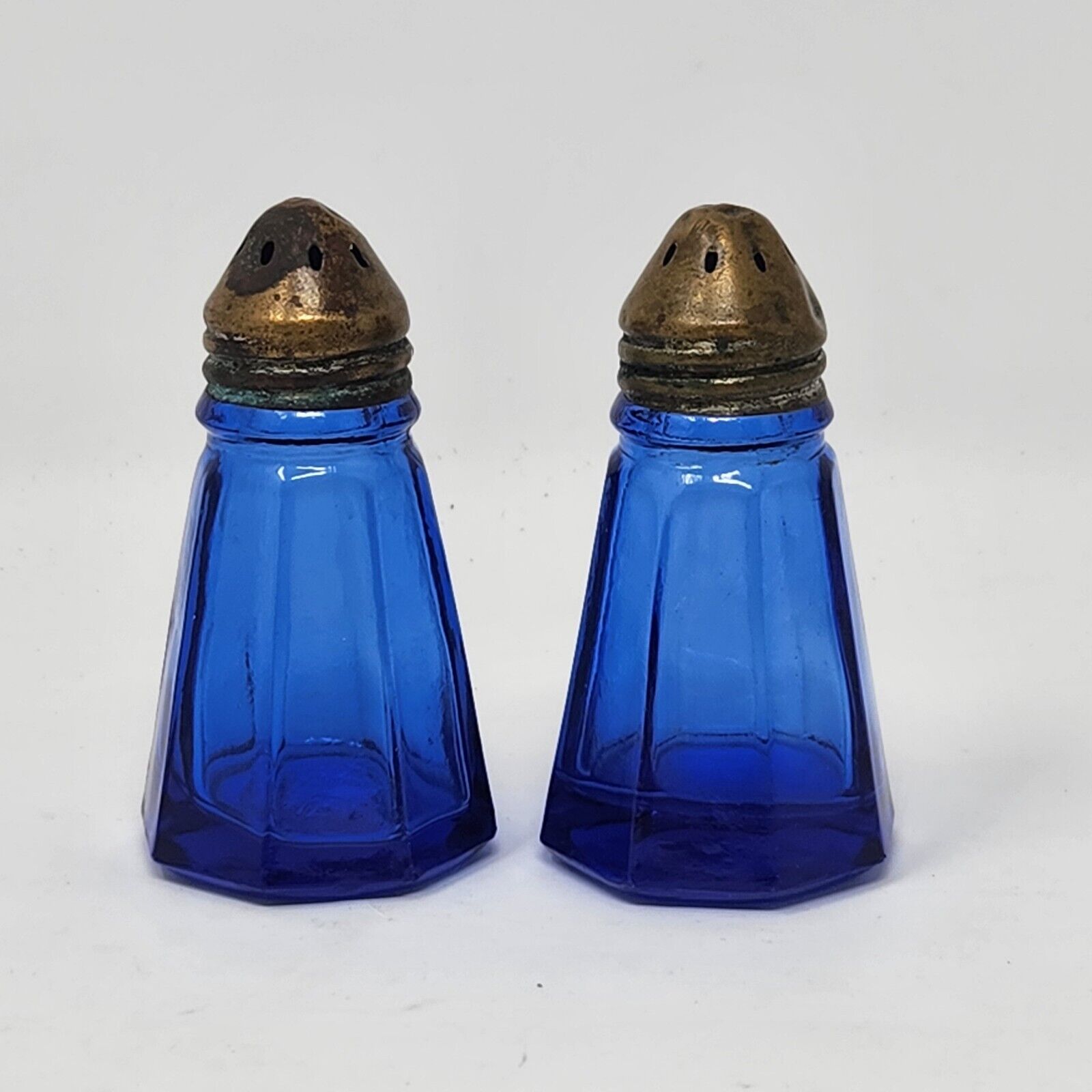 Hazel Atlas: Ritz Blue Vintage Salt And Pepper Shakers with Metal Lid Cobalt
