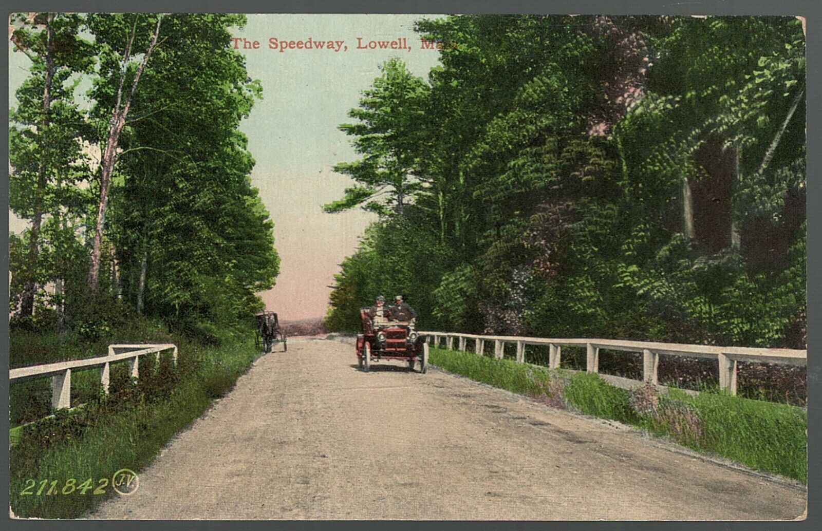 Postcard Lowell Massachusetts Speedway Highway Antique Car Middlesex County 1910