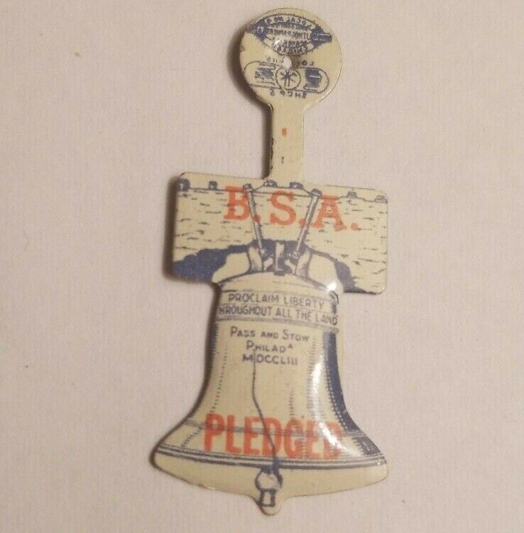RARE Vintage Vtg Boy Scouts of America BSA Pledged Bell Fold Over Tab Pin Button