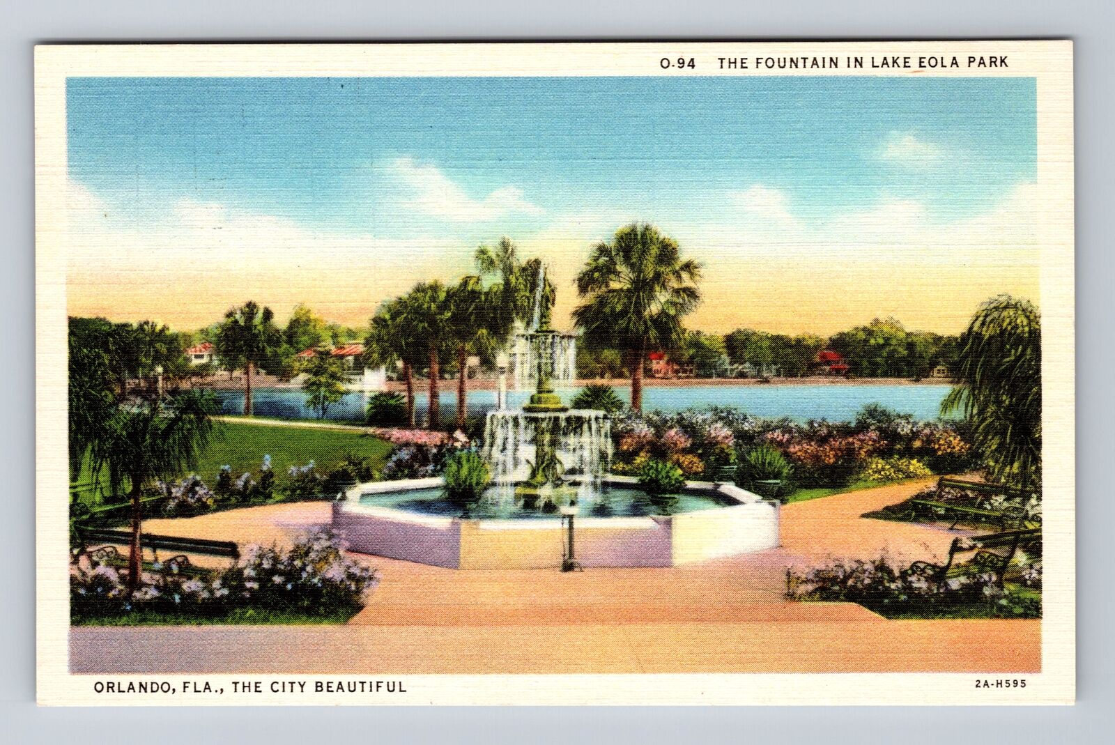 Orlando FL-Florida, Fountain In Lake Eola Park, Antique, Vintage Postcard
