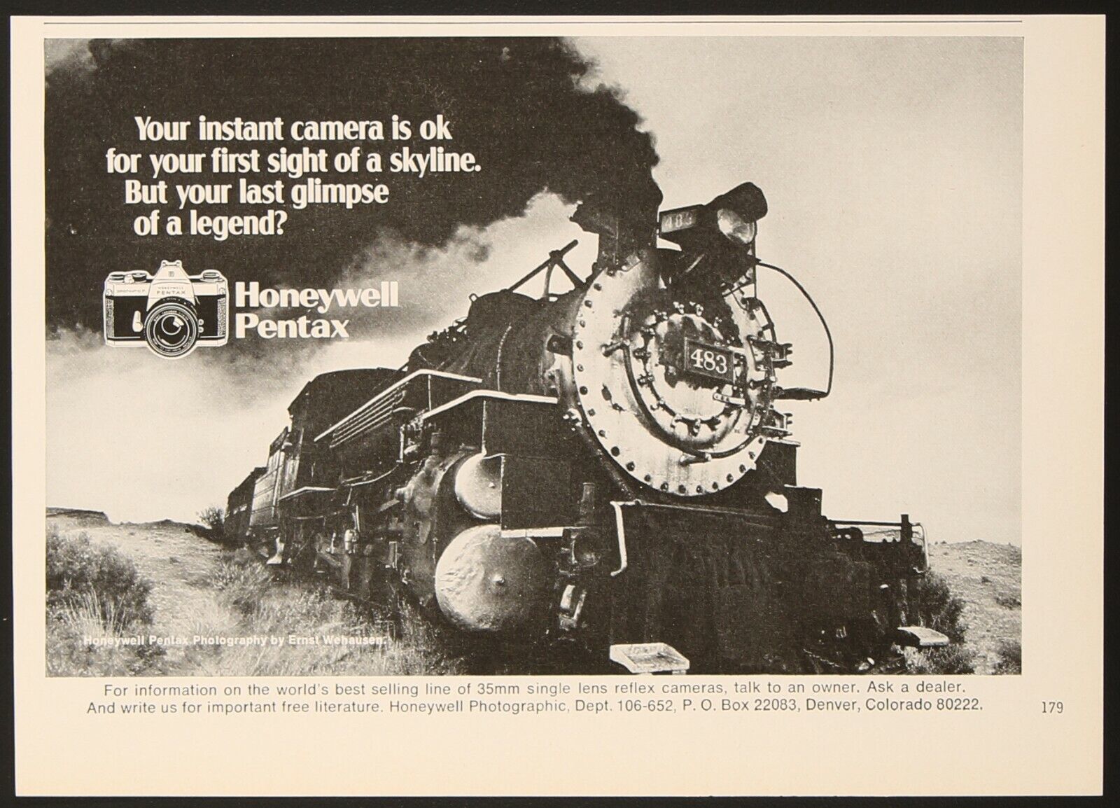 Honeywell Pentax 35mm SLR Camera Locomotive 483 Vintage Print Ad 1975